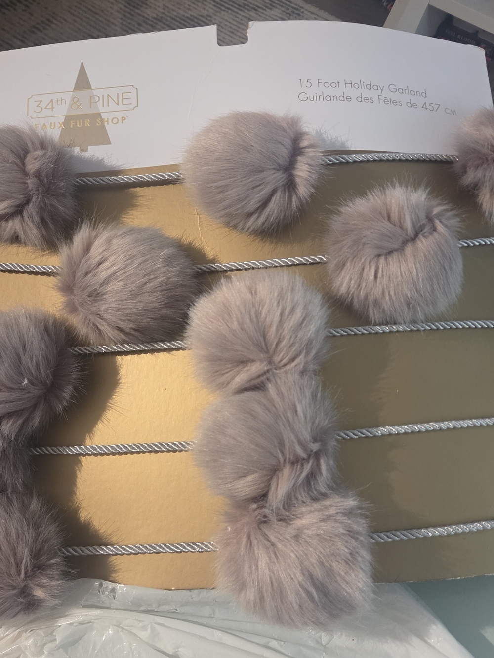 Faux Fur Pom Pom Garland - Taupe